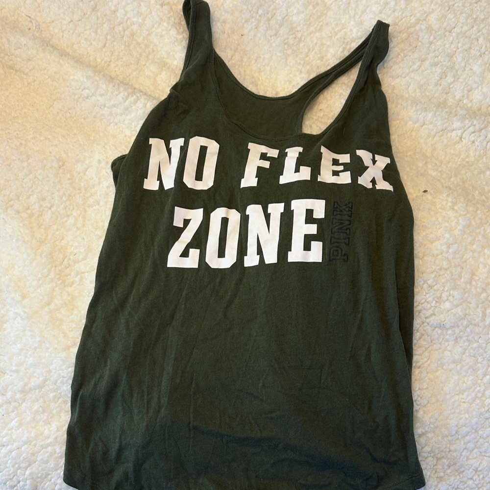 PINK Victoria's Secret Dark Green 'No Flex Zone' Tank Top